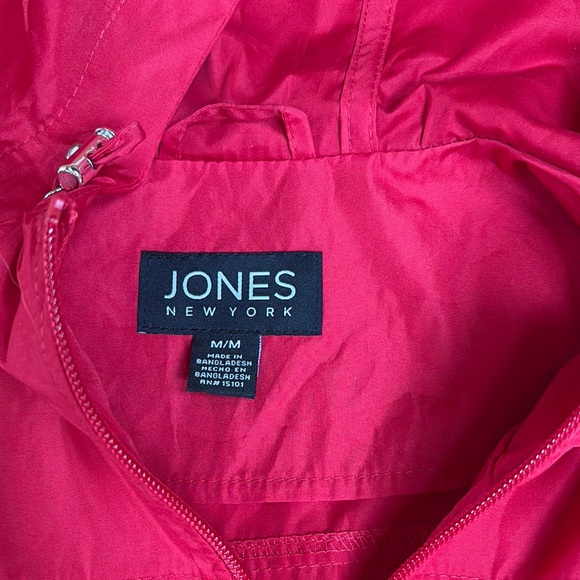 Jones New York Red Rain Jacket Parka in a Pocket with Hood Medium - Picture 8 of 15